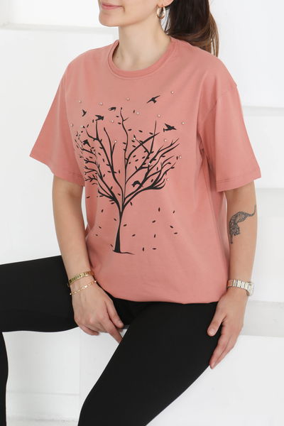 Baskılı Taşlı T-Şhirt - 27375