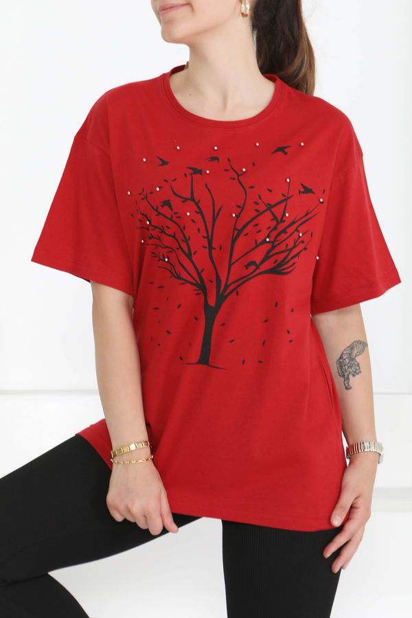 Baskılı Taşlı T-Şhirt - 27375