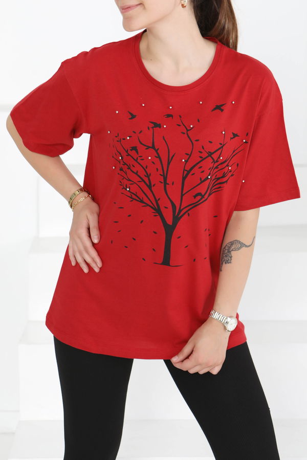Baskılı Taşlı T-Şhirt - 27375