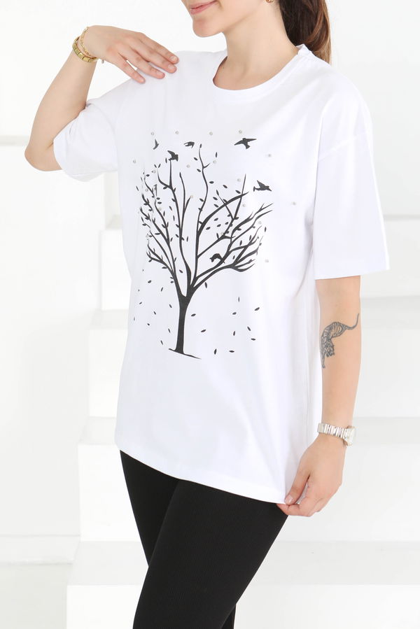 Baskılı Taşlı T-Şhirt - 27375