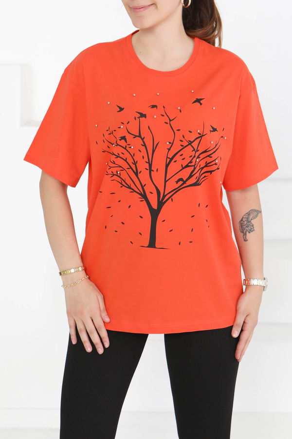Baskılı Taşlı T-Şhirt - 27375