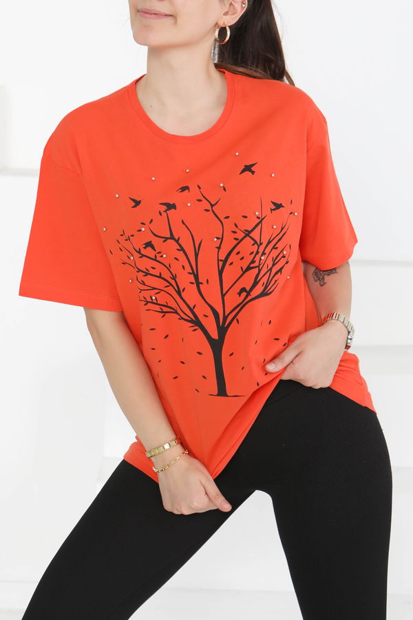 Baskılı Taşlı T-Şhirt - 27375