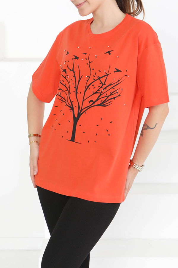 Baskılı Taşlı T-Şhirt - 27375