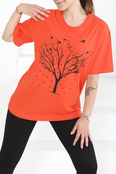Baskılı Taşlı T-Şhirt - 27375