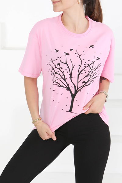 Baskılı Taşlı T-Şhirt - 27375