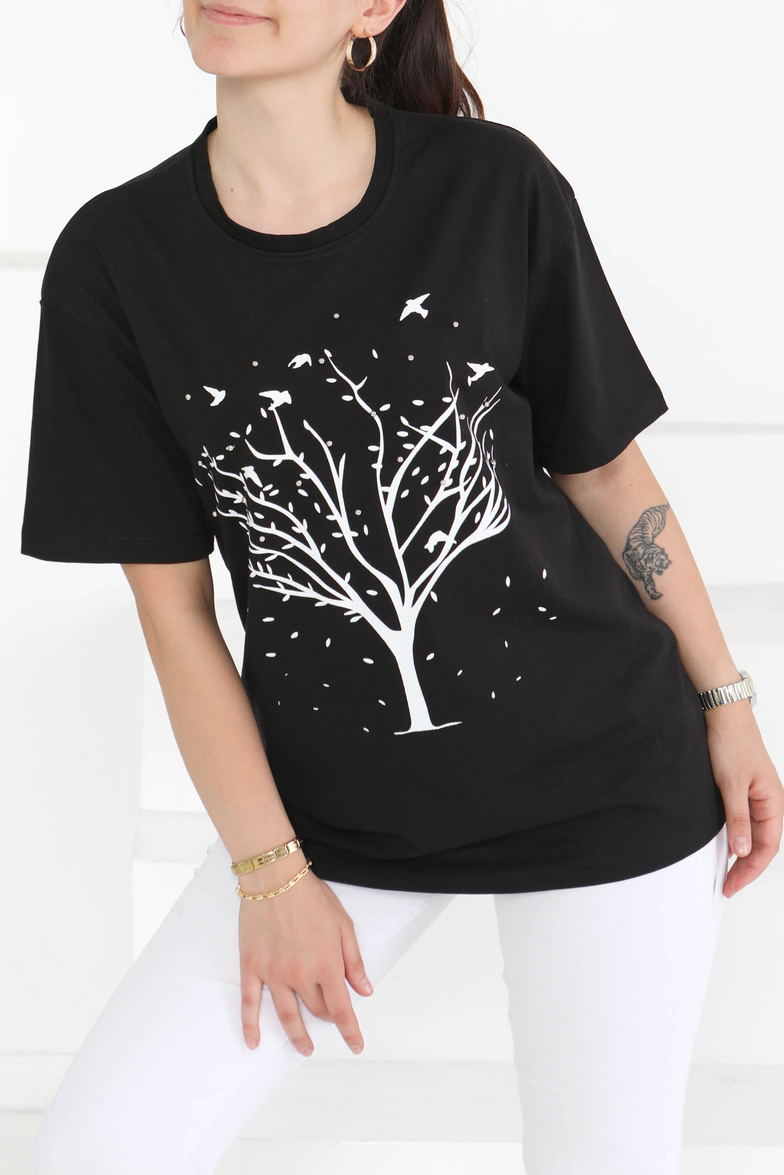 Baskılı Taşlı T-Şhirt - 27375