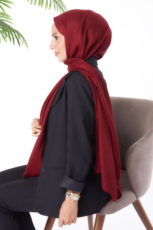 Düz Orta Kadın Bordo Janjan Desenli Şal - 26063