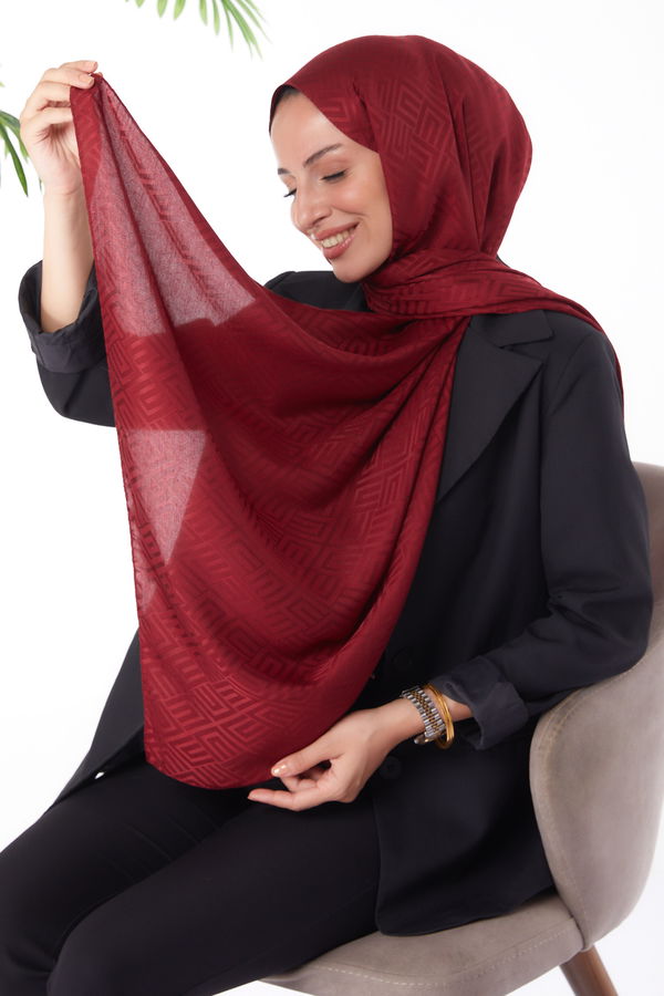 Düz Orta Kadın Bordo Janjan Desenli Şal - 26063
