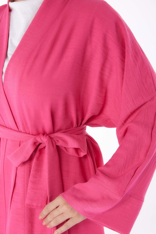 Düz Orta Kadın Fuşya Kuşaklı Kimono - 26129 FUŞYA