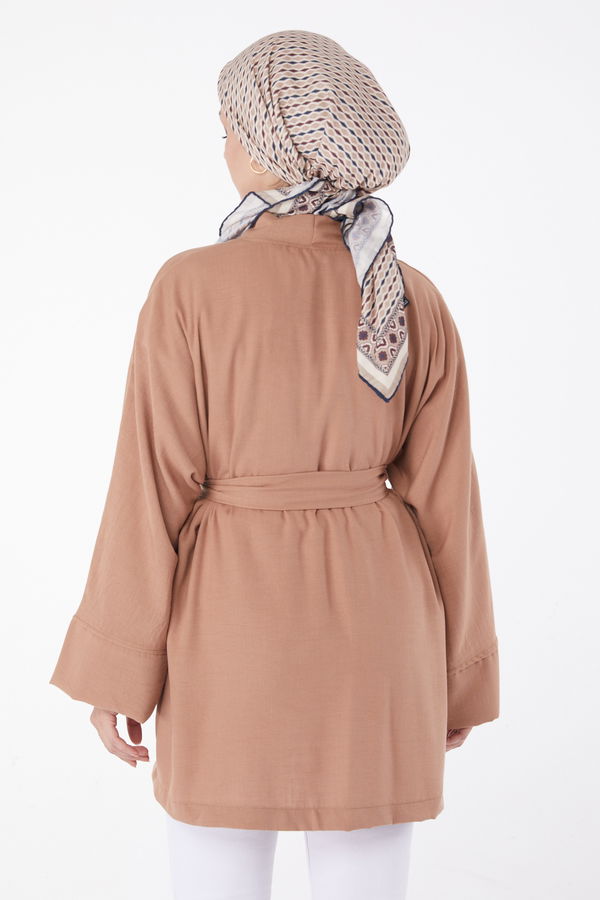 Düz Orta Kadın Taba Kuşaklı Kimono - 26129 TABA