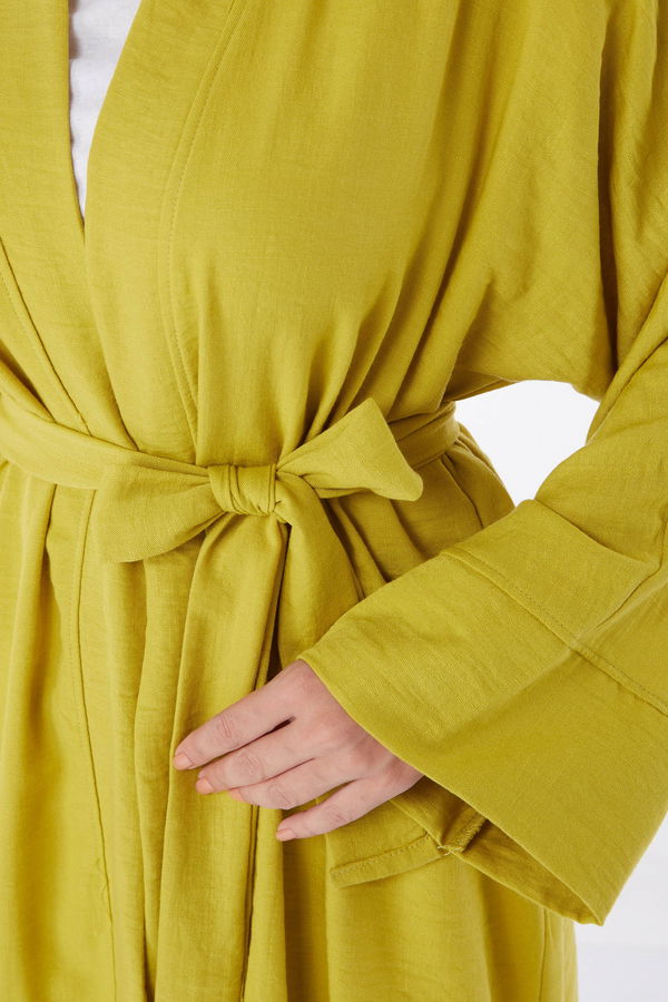 Düz Orta Kadın Yeşil Kuşaklı Kimono - 26129 YEŞİL