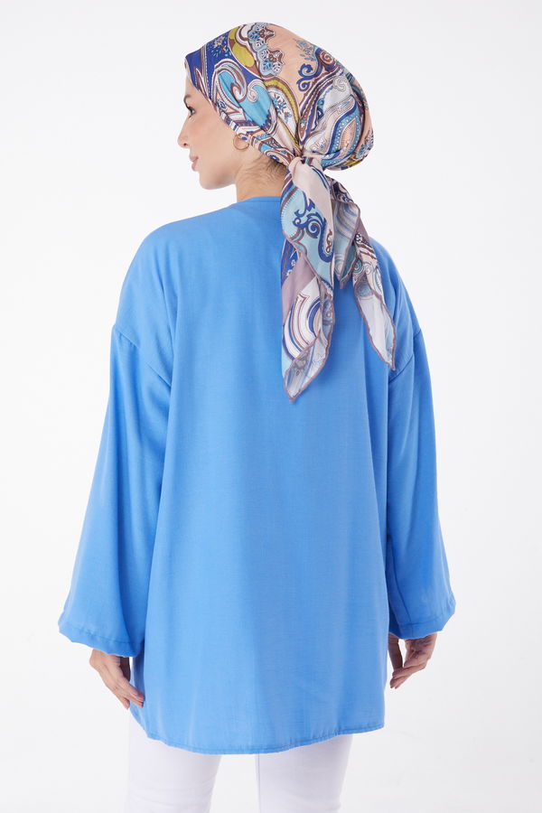 Düz Orta Kadın Mavi Bağcıklı Kimono - 26141 MAVİ