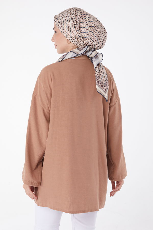 Düz Orta Kadın Taba Bağcıklı Kimono - 26141 TABA