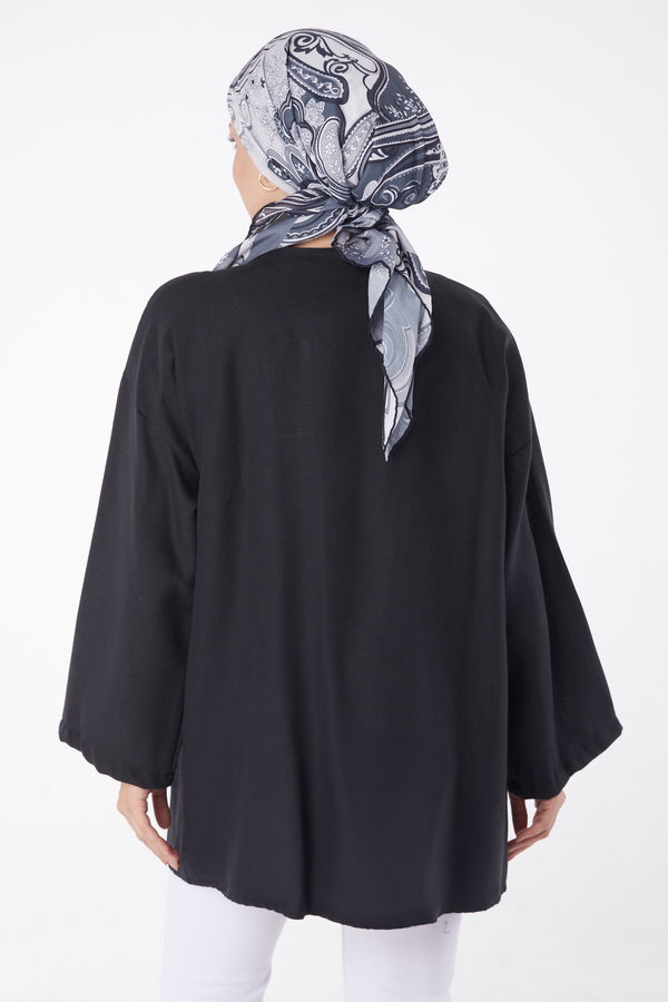 Düz Orta Kadın Siyah Bağcıklı Kimono - 26141 SİYAH