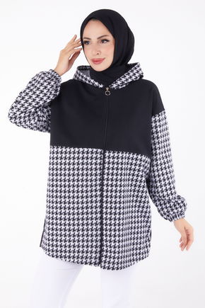Düz Kapşonlu Yaka Kadın Gri Fermuarlı Garnili sweatshirt - 13314