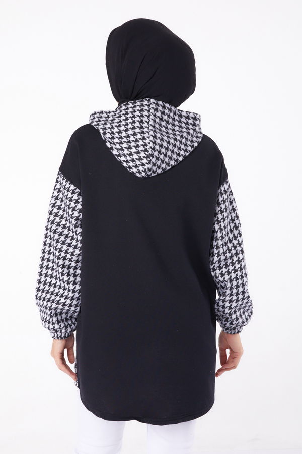Düz Kapşonlu Yaka Kadın Gri Fermuarlı Garnili sweatshirt - 13314