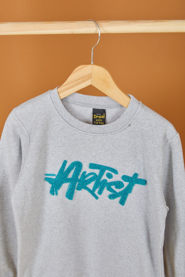 Erkek Çocuk Gri Nakışlı Sweatshirt - 26553