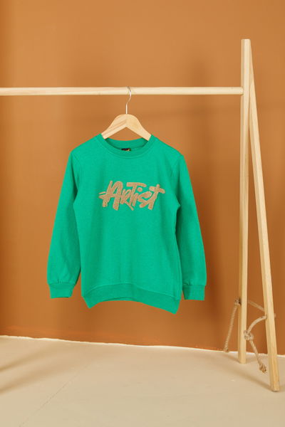 Erkek Çocuk Yeşil Nakışlı Sweatshirt - 26553