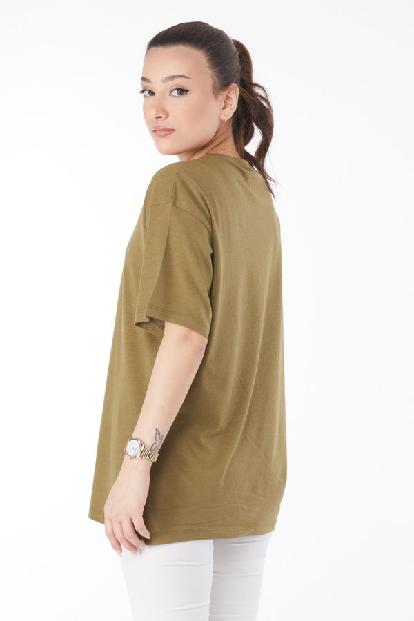 Kısa Kollu Baskılı T-shirt Haki - 24650