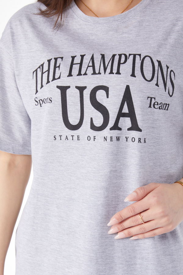 Kısa Kollu Baskılı T-shirt Gri - 24648