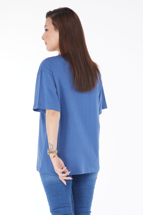 Kısa Kollu Baskılı T-shirt Mavi - 24646 MAVİ