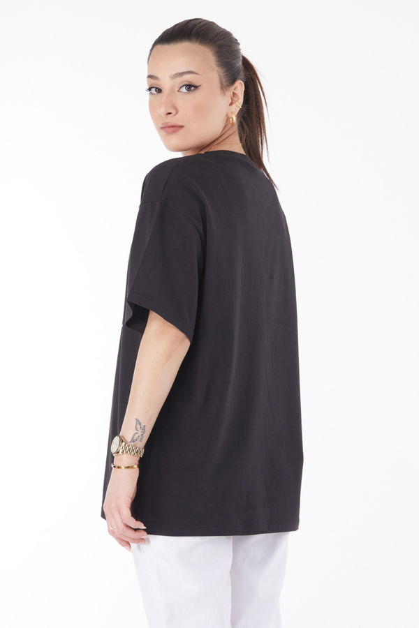 Kısa Kollu Baskılı T-shirt Siyah - 24645