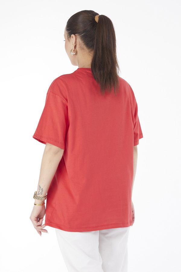 Kısa Kollu Baskılı T-shirt Kırmızı - 24638