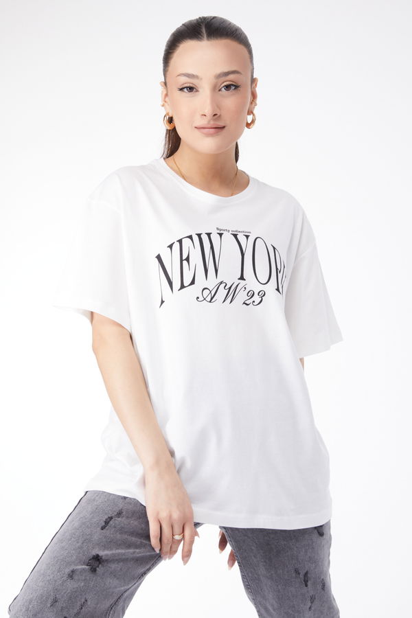 Kısa Kollu Baskılı T-shirt Beyaz - 24629 BEYAZ