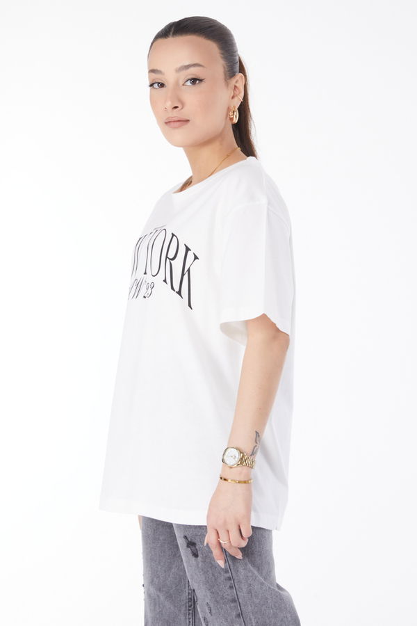 Kısa Kollu Baskılı T-shirt Beyaz - 24629 BEYAZ