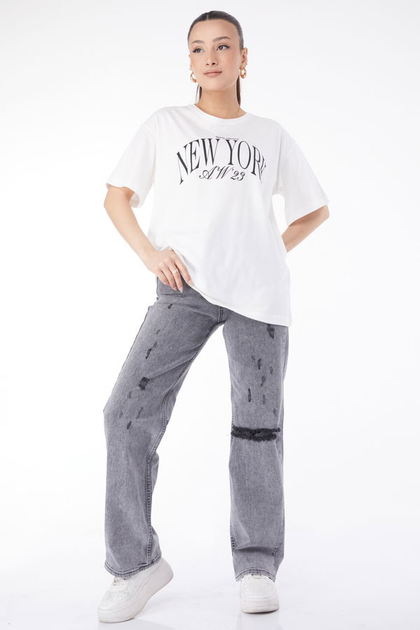 Kısa Kollu Baskılı T-shirt Beyaz - 24629 BEYAZ