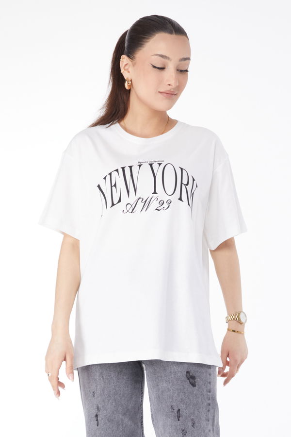 Kısa Kollu Baskılı T-shirt Beyaz - 24629 BEYAZ