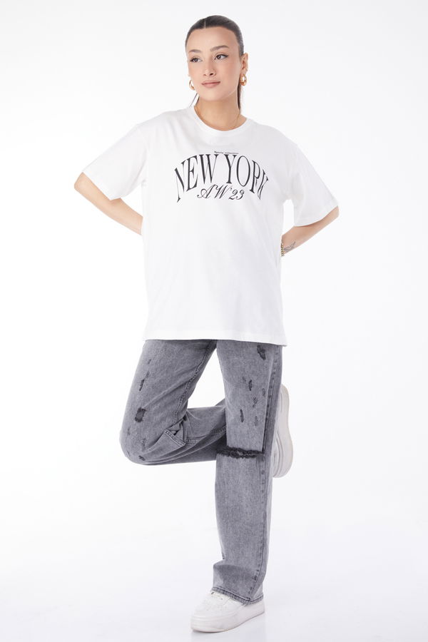 Kısa Kollu Baskılı T-shirt Beyaz - 24629 BEYAZ
