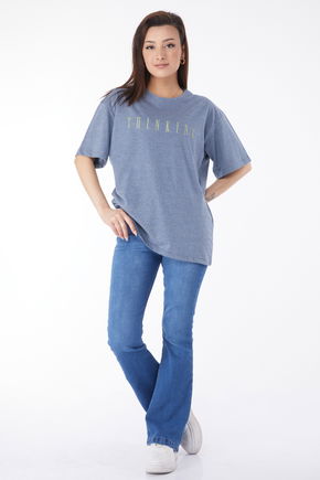 Kısa Kollu Baskılı T-shirt Mavi - 24634