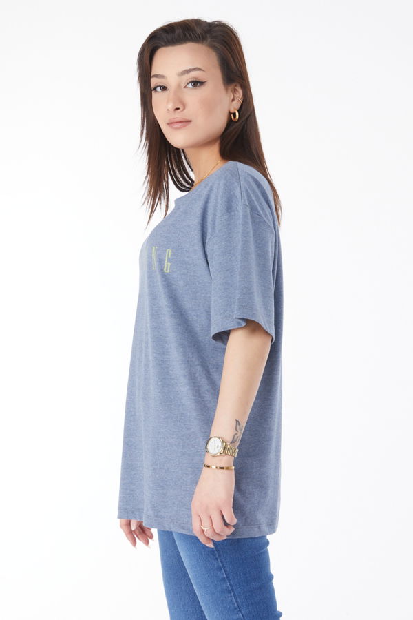 Kısa Kollu Baskılı T-shirt Mavi - 24634