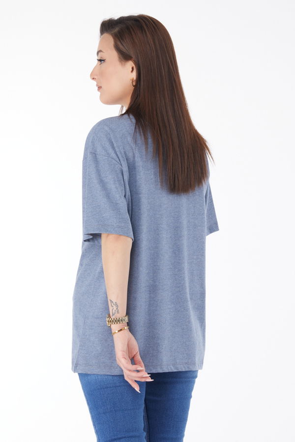 Kısa Kollu Baskılı T-shirt Mavi - 24634