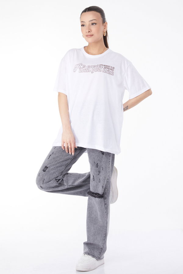 Kısa Kollu Baskılı T-shirt Beyaz - 24639