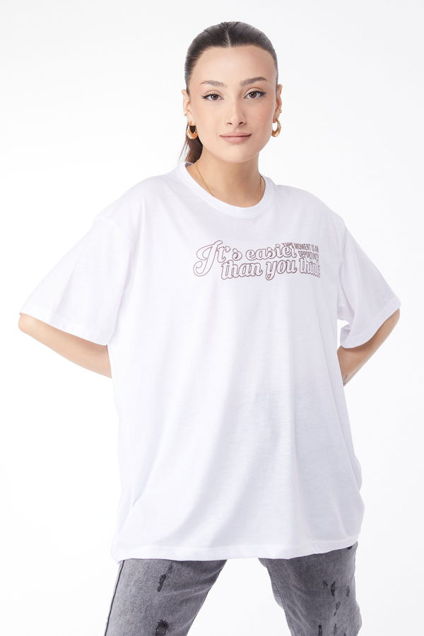 Kısa Kollu Baskılı T-shirt Beyaz - 24639
