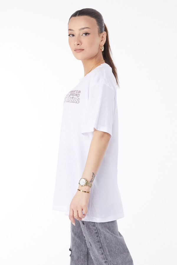 Kısa Kollu Baskılı T-shirt Beyaz - 24639