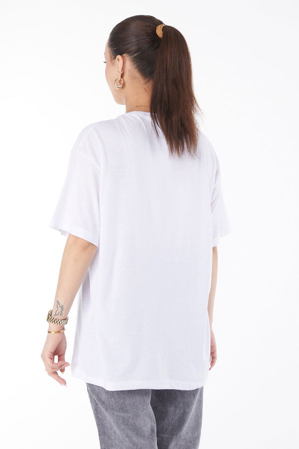 Kısa Kollu Baskılı T-shirt Beyaz - 24639