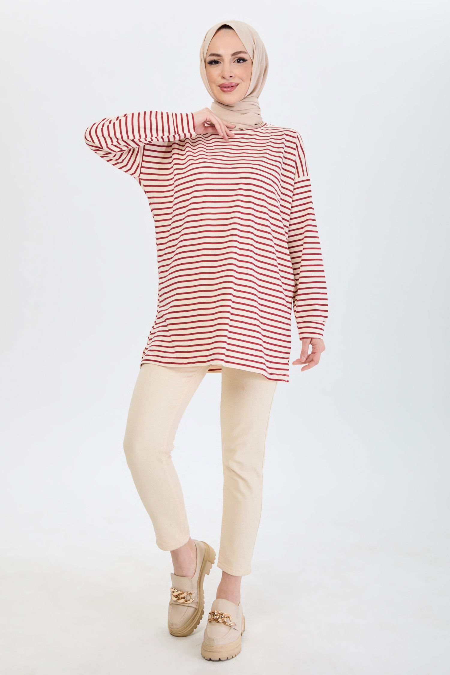 Çizgili Tunik Bordo - 24187 BORDO