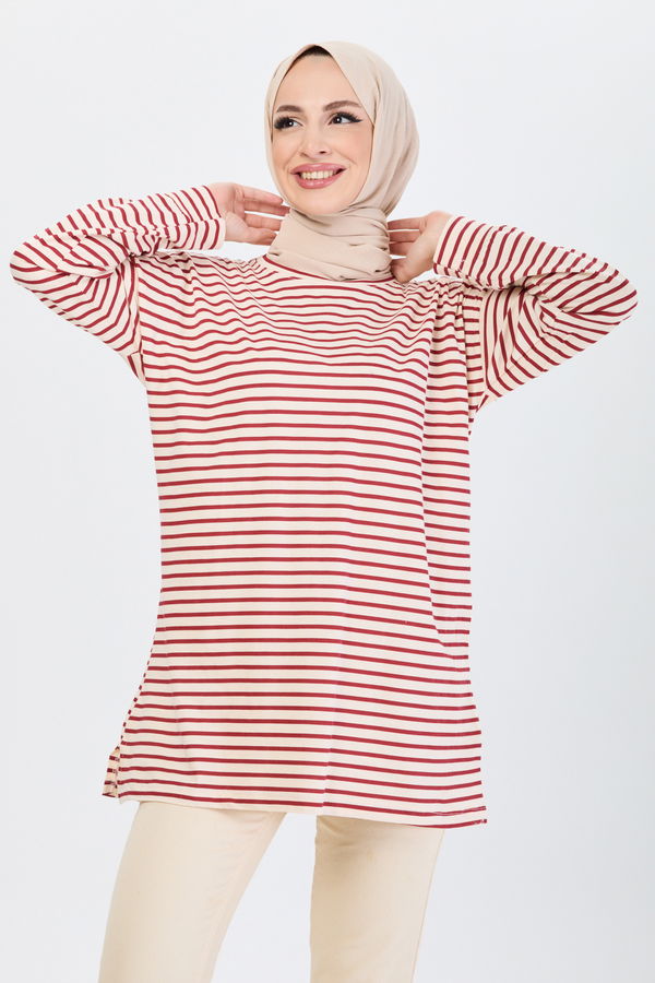 Çizgili Tunik Bordo - 24187 BORDO