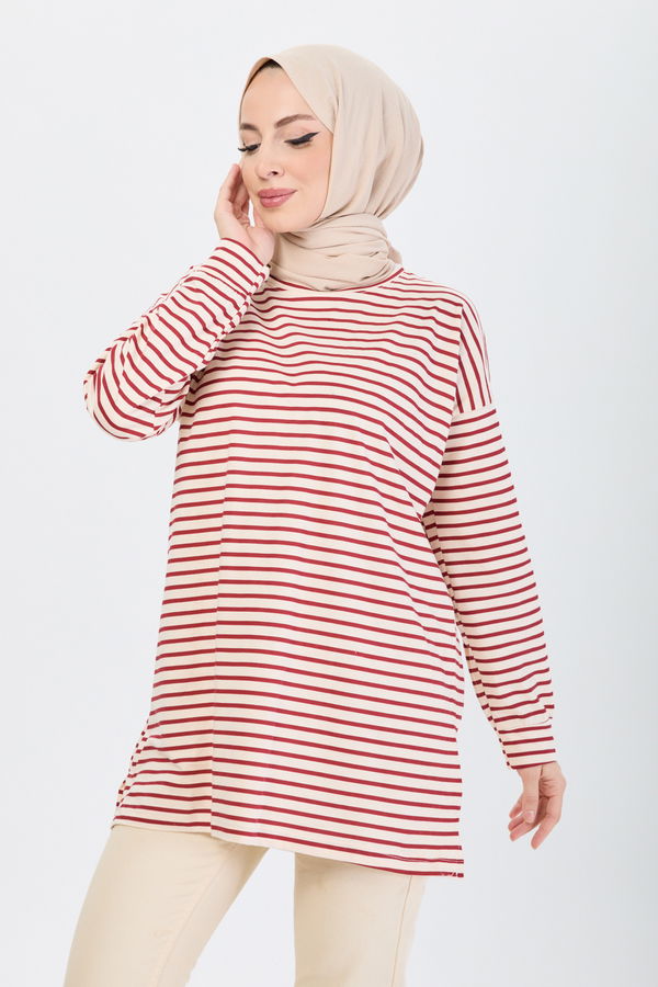 Çizgili Tunik Bordo - 24187 BORDO