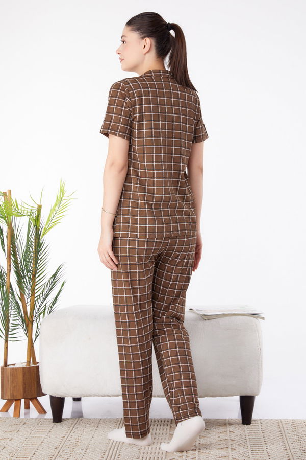 Kısa Kollu Pijama Takımı Kahverengi - 25357