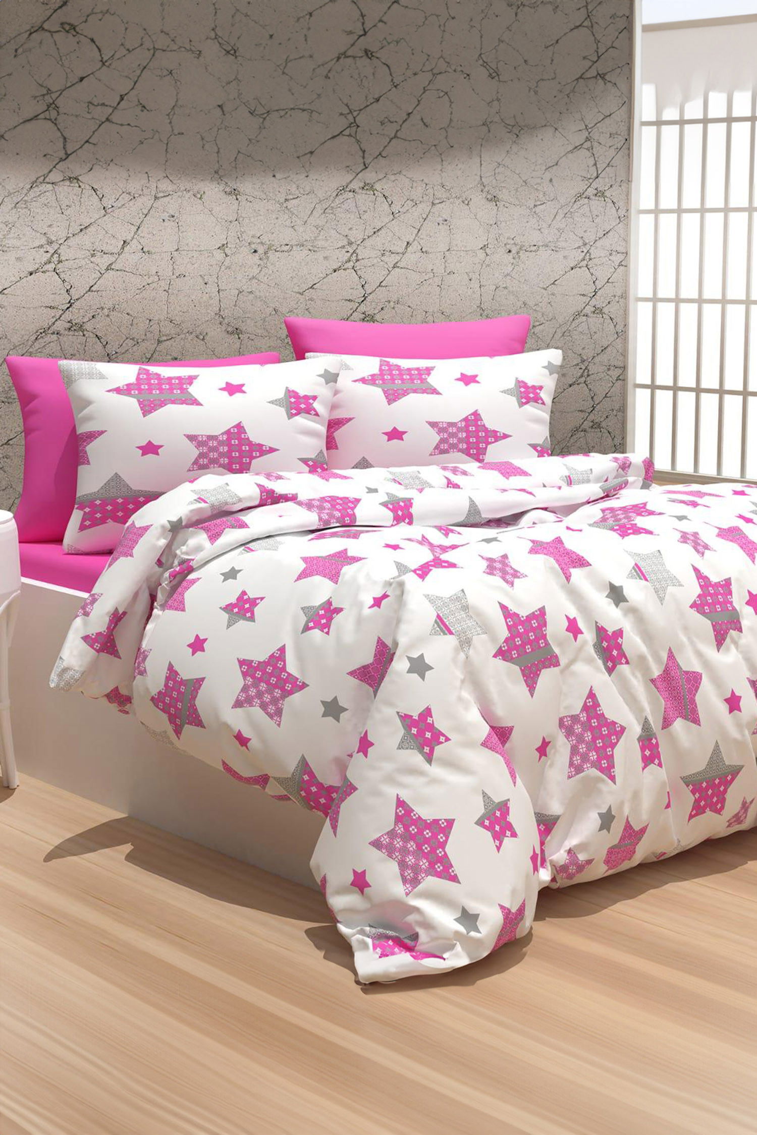 Pembe Tek Kişilik Nevresim Seti  - 25653 PEMBE