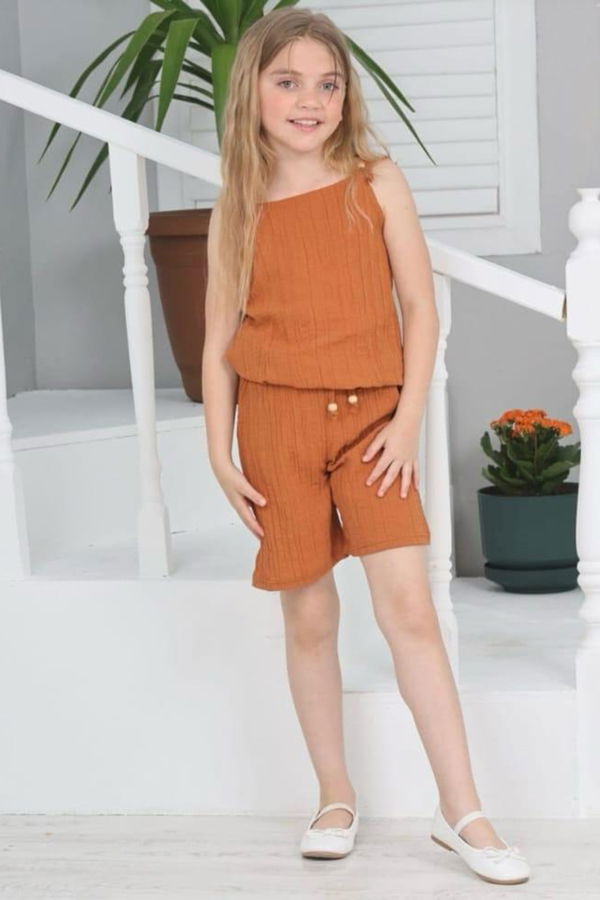 Kız Çocuk Taba Şortlu İkili Takım - 25773 TABA