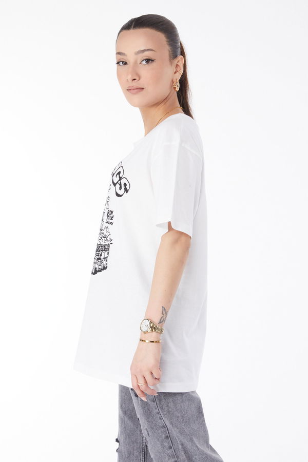 Kısa Kollu Baskılı T-shirt Beyaz - 24641