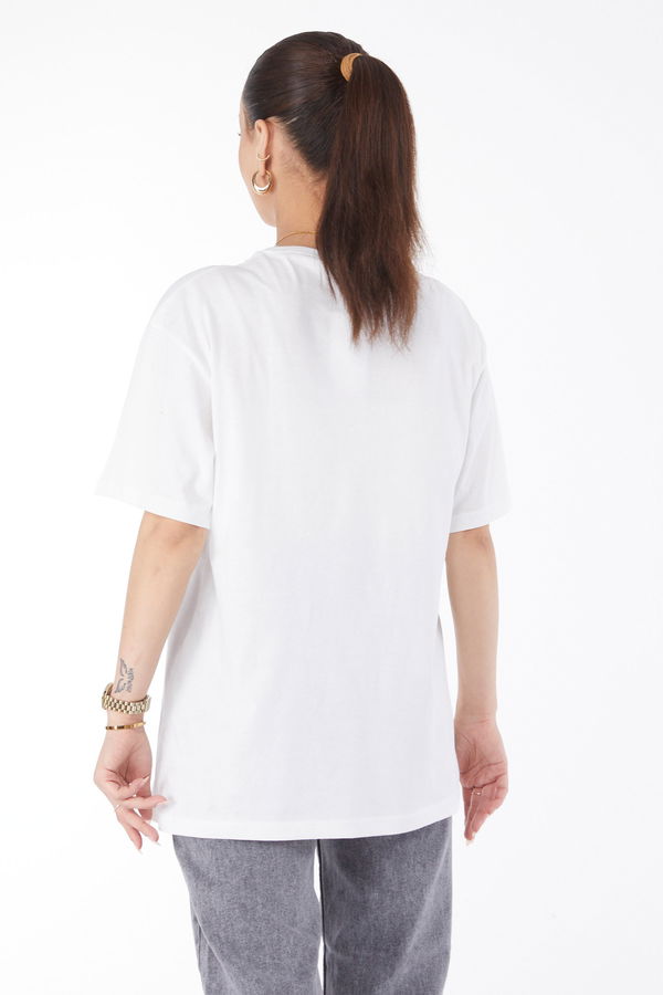 Kısa Kollu Baskılı T-shirt Beyaz - 24641