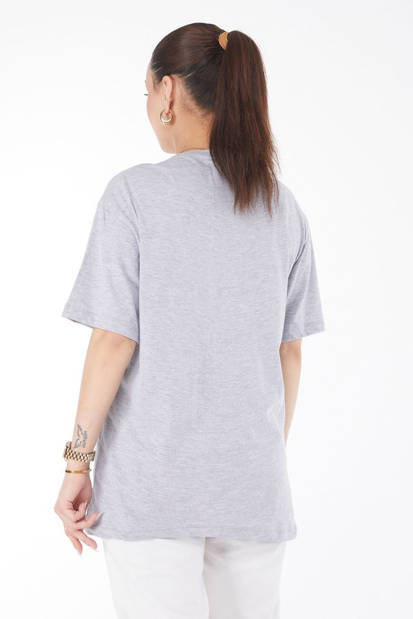 Kısa Kollu Baskılı T-shirt Gri - 24641 GRİ