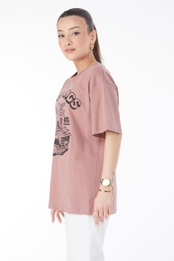Kısa Kollu Baskılı T-shirt Pembe - 24641 PEMBE