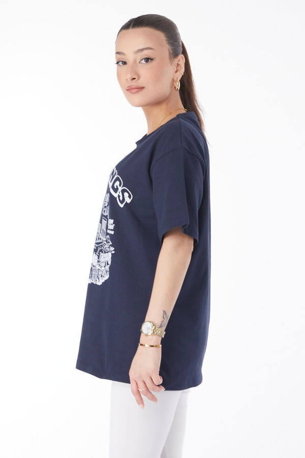 Kısa Kollu Baskılı T-shirt Lacivert - 24641
